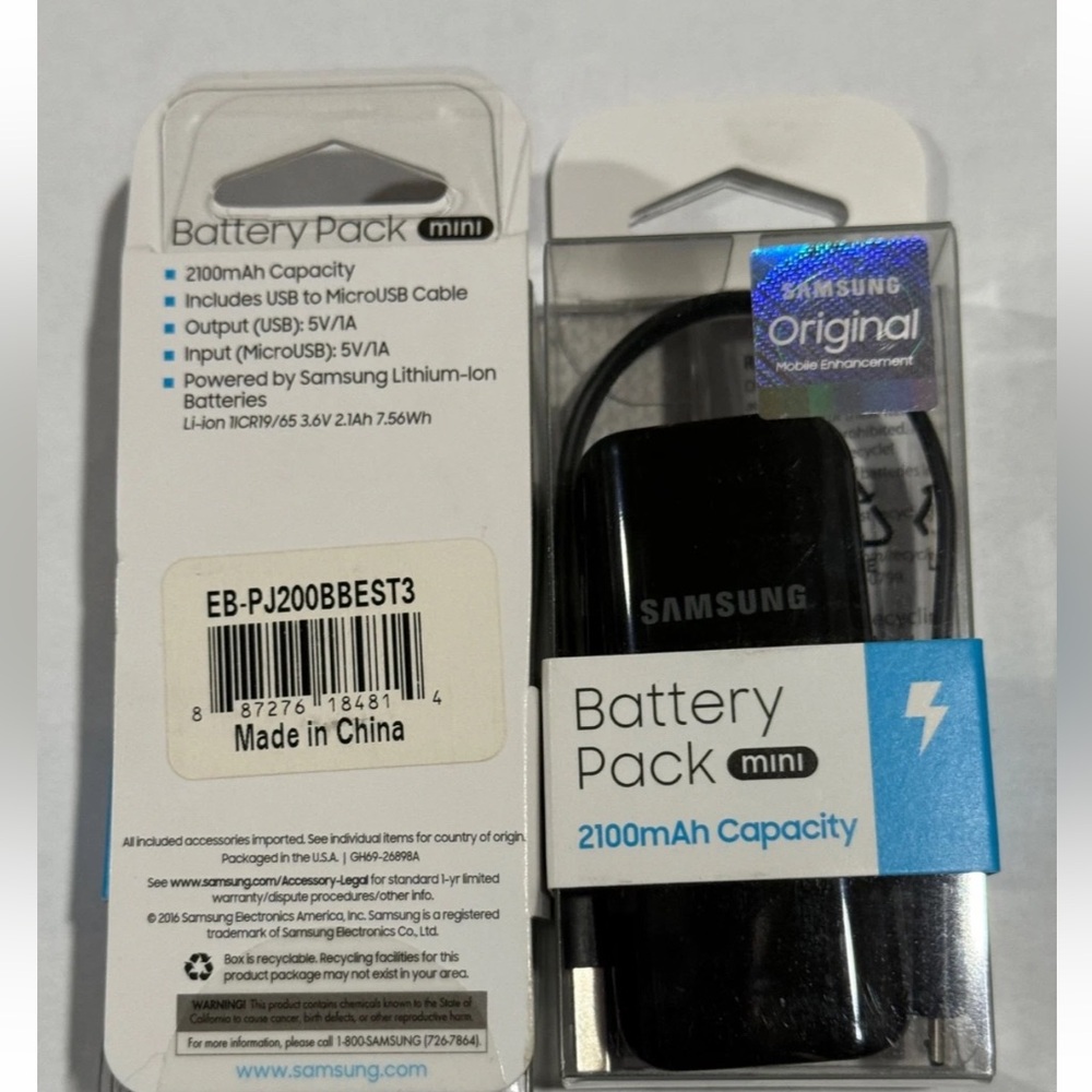 Samsung Battery Pack Mini 2100mAh Capacity USB to MicroUSB Cable